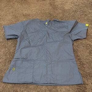 Gray V-Neck Scrub Top